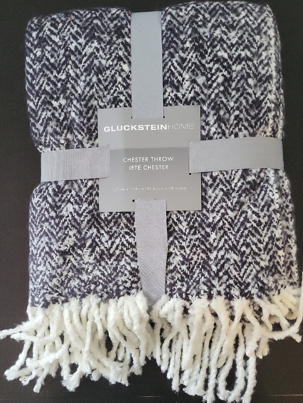 GlucksteinHome Chester Throw - Black & White Herringbone